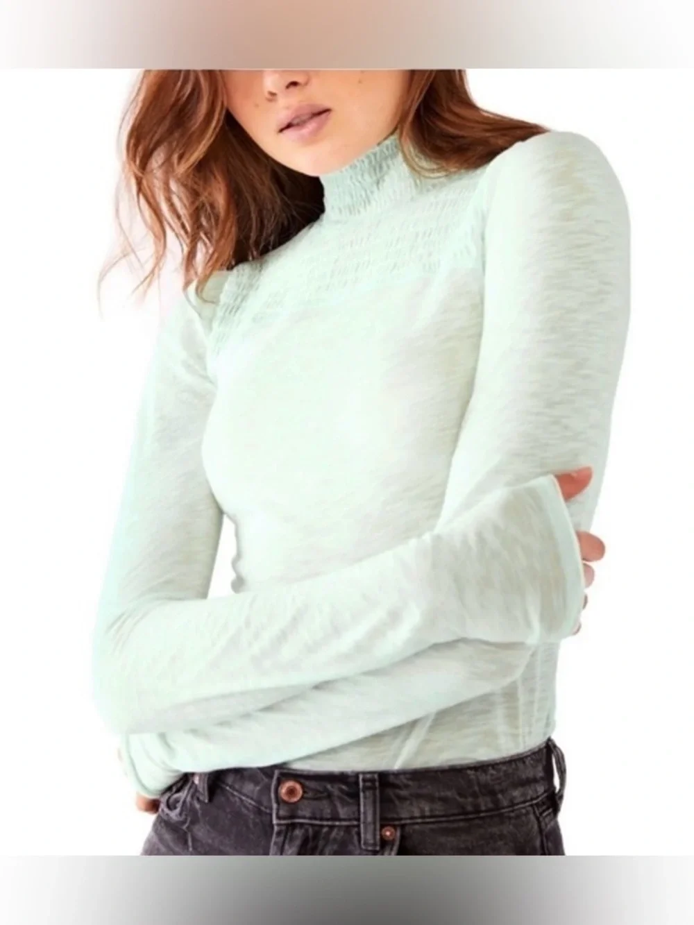 Free People Caroline Mock Neck Top in  ICED AQUA